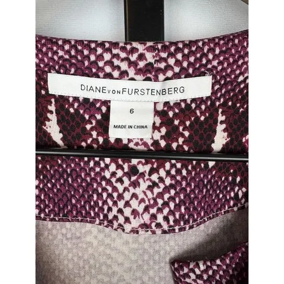 Diane von Furstenberg Purple Snake Print Reina Long Sleeve Dress Silk Sz 6 - Picture 11 of 14